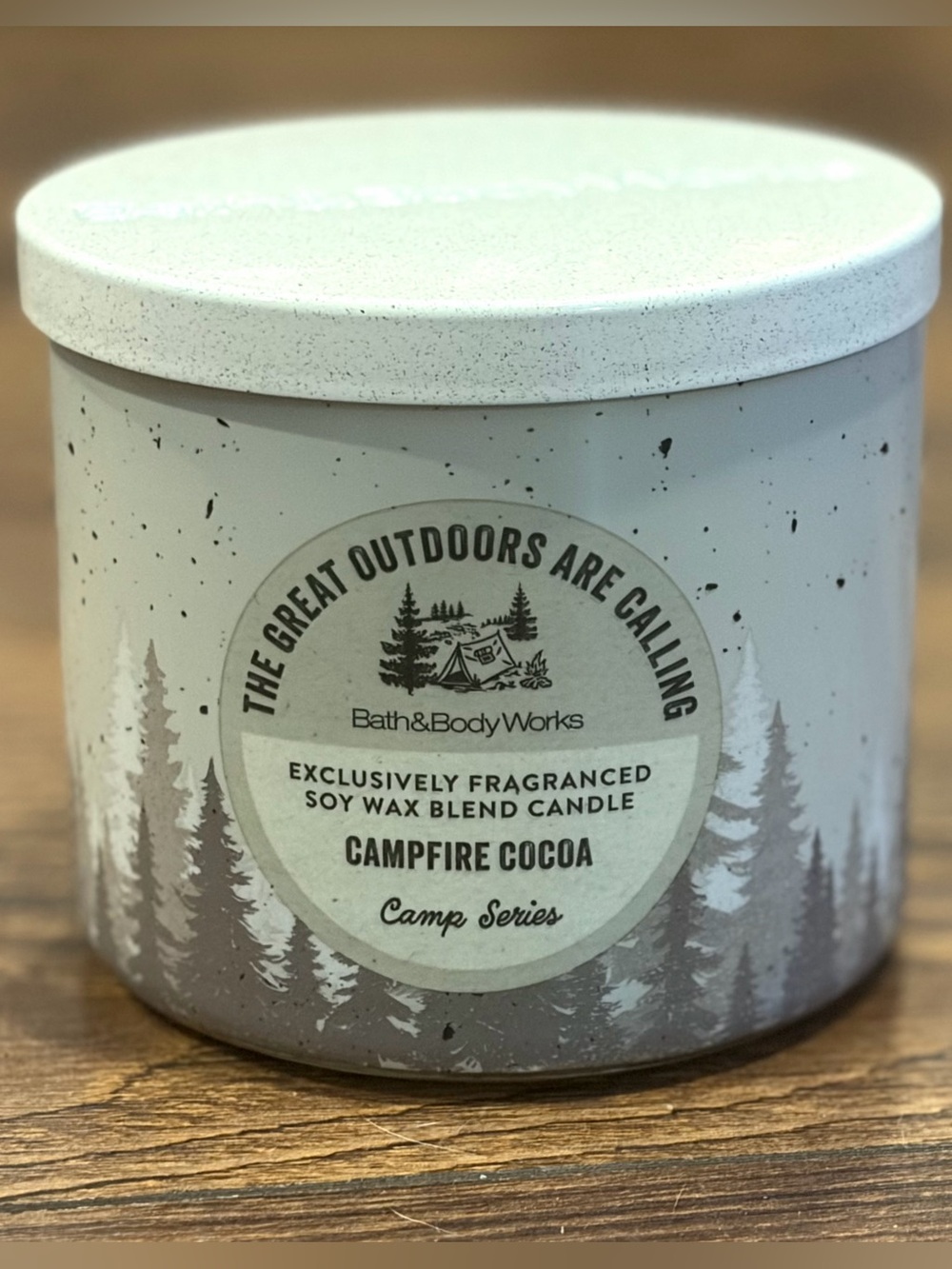 NWT, B&BW Campfire Cocoa, ‘Camp Series’, Glass 3 Wick Candle with Metal Lid